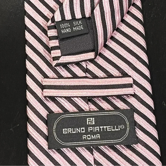 Bruno Piatelli Silk Pink Black Striped Repp Standard Length Mens Neck Tie - Picture 8 of 8